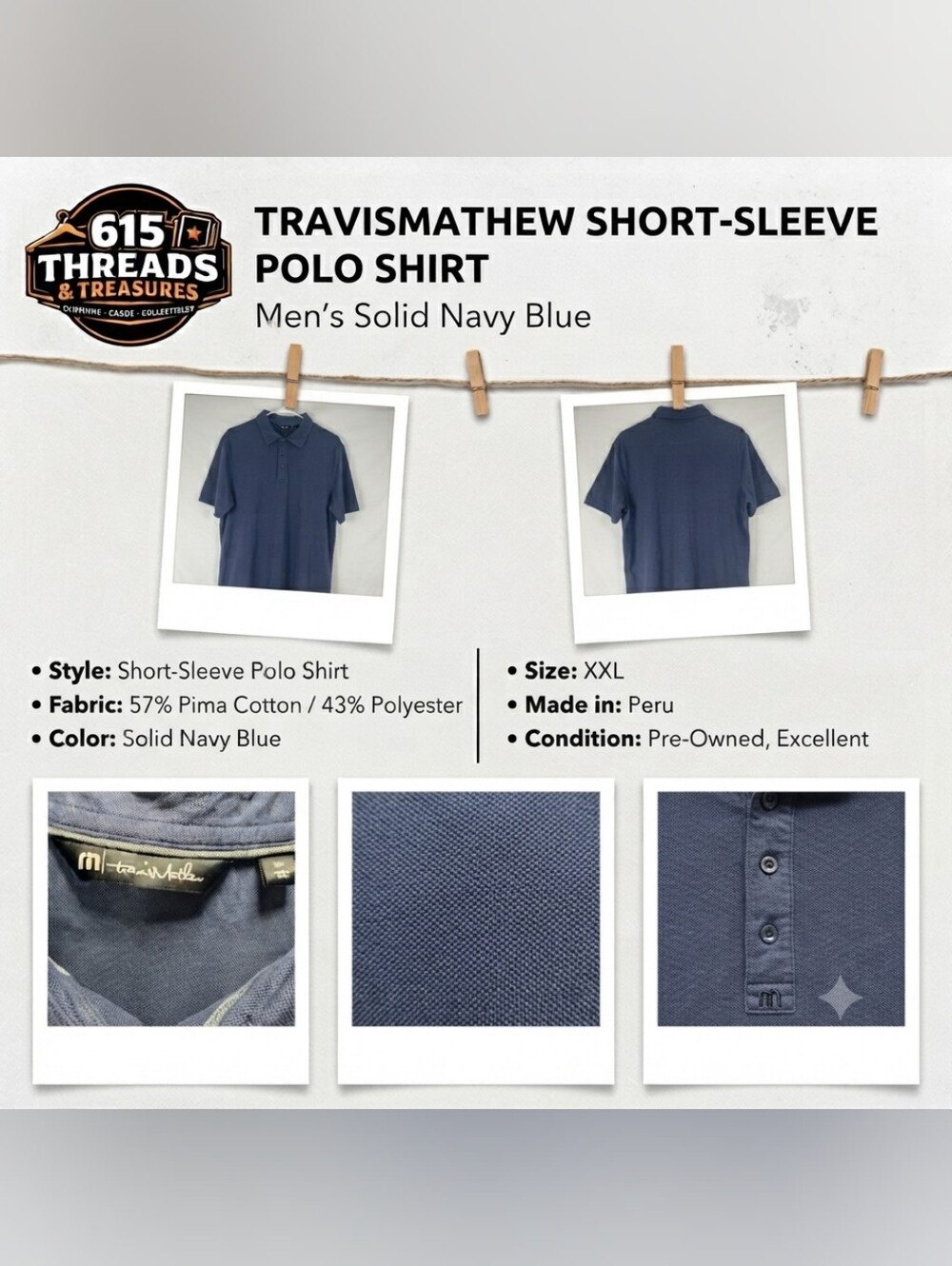 Travis Mathew Men's Navy Polo Shirt